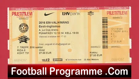 Estonia v England 2014 – Football Ticket