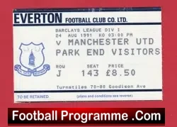 Everton v Manchester United 1991 – Football Match Ticket
