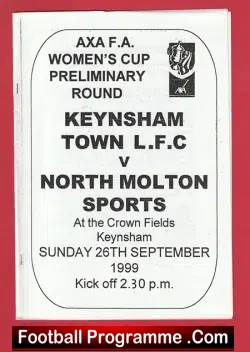 Keynsham Town Ladies v North Molton Sports 1999 - Womens Football - football programme