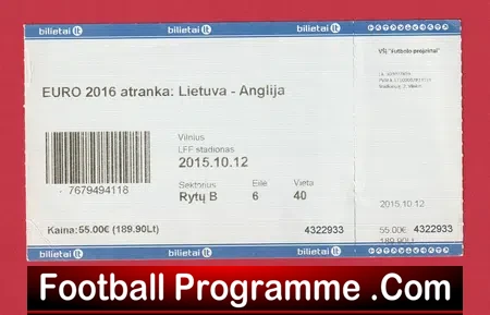 Lithuania v England 2015 – Football Ticket