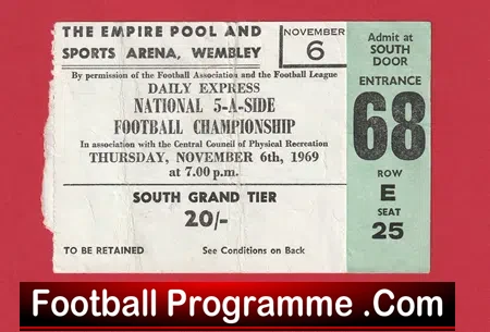 London Five A Side Football Championship Wembley 1969 – Football Ticket