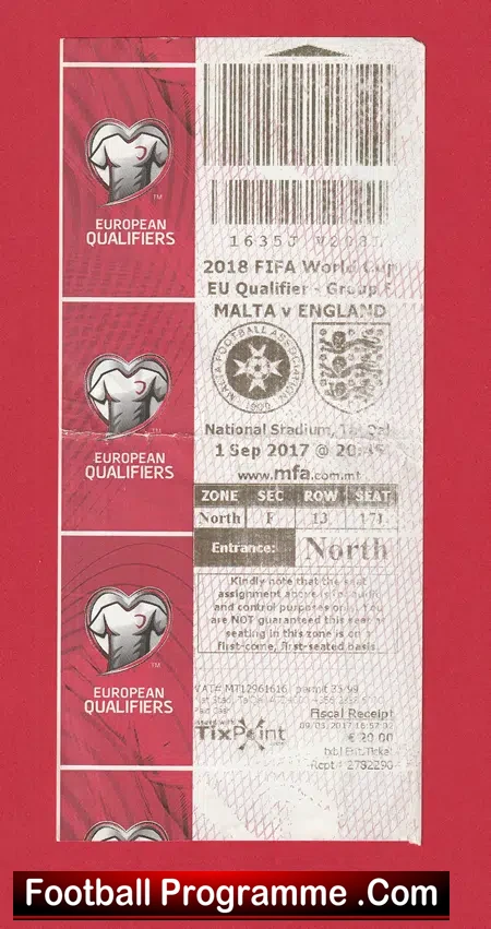 Malta v England 2017 – Football Ticket