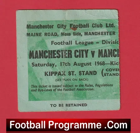 Manchester City v Manchester United 1968 – Ticket 1960s