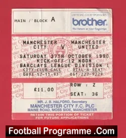 Manchester City v Manchester United 1990 – Match Ticket