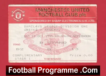 Manchester United v Arsenal 1991 – Man Utd Football Ticket