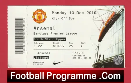 Manchester United v Arsenal 2010 – Match Ticket