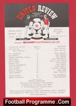 Manchester United v Blackpool 1988 - Reserves Match - football programme