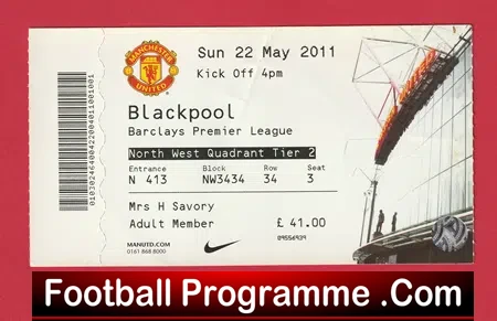 Manchester United v Blackpool 2011 – Match Ticket