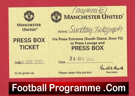 Manchester United v Chelsea 2000 – Press Box Ticket Telegraph