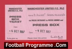 Manchester United v Crystal Palace 1997 – Press Box Ticket Telegraph
