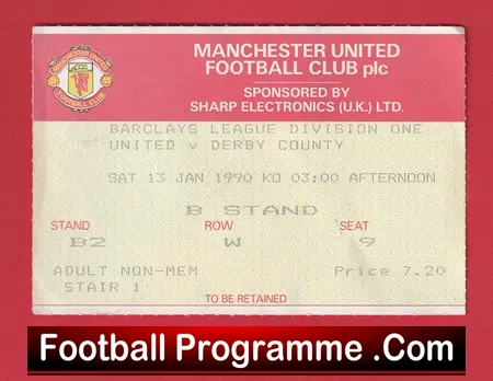 Manchester United v Derby County 1990 – Football Ticket