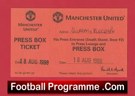 Manchester United v Eric Cantona XI 1998 – Press Box Ticket Treble