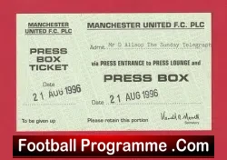 Manchester United v Everton 1996 – Press Box Ticket Telegraph