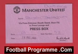 Manchester United v Everton 2003 – Press Box Ticket Telegraph