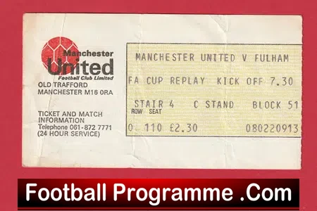 Manchester United v Fulham 1979 – FA Cup Replay Ticket