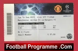 Manchester United v Glasgow Rangers 2010 – Match Ticket