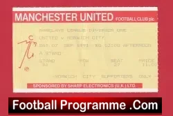 Manchester United v Norwich City 1991 – Football Match Ticket