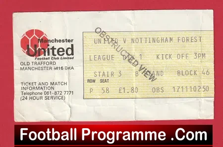 Manchester United v Nottingham Forest 1978 – Football Ticket
