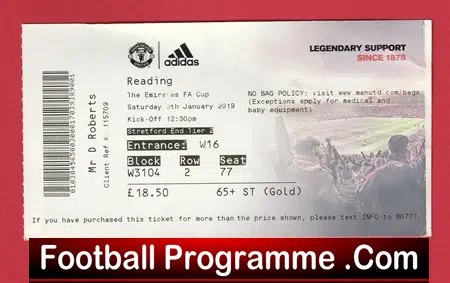 Manchester United v Reading 2019 – Man Utd Ticket