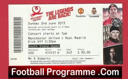 Manchester United v Real Madrid 2013 – Ticket Legends + Concert