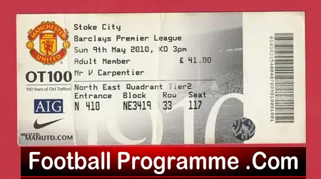Manchester United v Stoke City 2010 – Match Ticket Man Utd