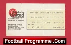 Manchester United v Watford 1978 – League Cup Ticket