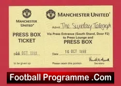 Manchester United v Watford 1999 – Press Box Ticket Telegraph