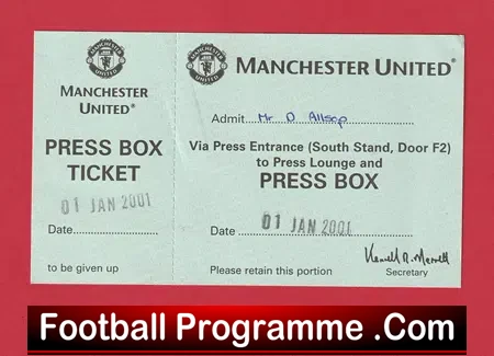 Manchester United v West Ham United 2001 – Press Box Ticket Telegraph