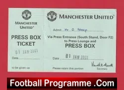 Manchester United v West Ham United 2001 – Press Box Ticket Telegraph