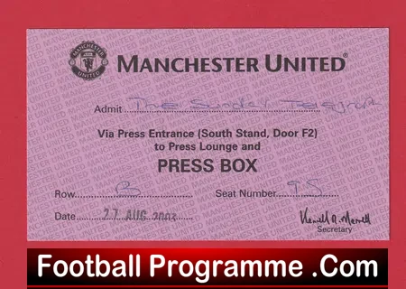 Manchester United v Wolves 2003 – Press Box Ticket Telegraph