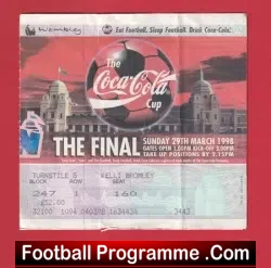 Middlesbrough v Chelsea 1998 – Ticket League Cup Final