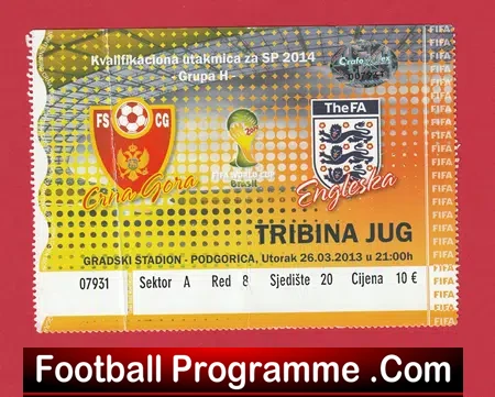 Montenegro v England 2013 – Football Ticket