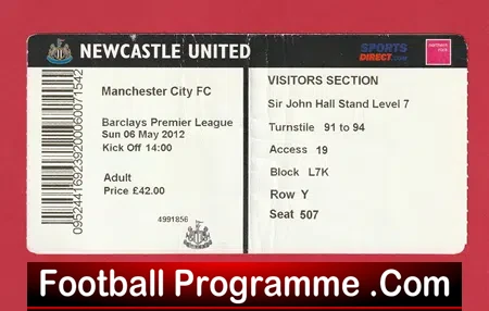 Newcastle United v Manchester City 2012 – Football Ticket