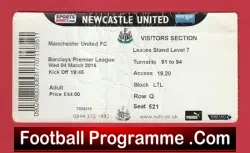 Newcastle United v Manchester United 2015 – Match Ticket