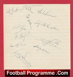 Norwich City Football Club Multi Signed Autographed Sheet 1953 – 1954