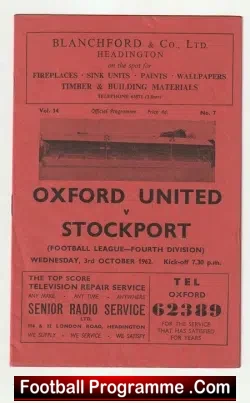 Oxford United v Stockport County 1962 - Multi Signed Autographed - football programme