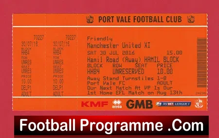 Port Vale v Manchester United 2016 – Match Ticket Friendly