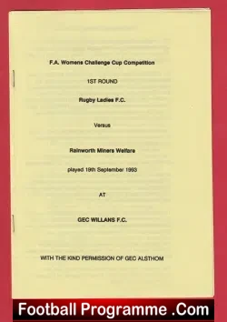 Rugby Ladies v Rainworth Miners Welfare 1993 - Womens Football - rugby programme