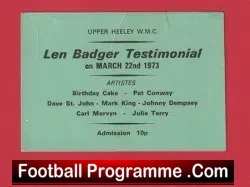 Sheffield United Len Badge Testimonial Benefit Match Meal Ticket 1973