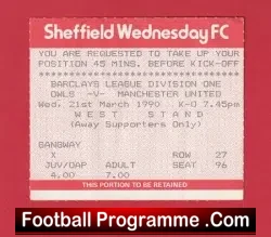 Sheffield Wednesday v Manchester United 1990 – Match Tickets