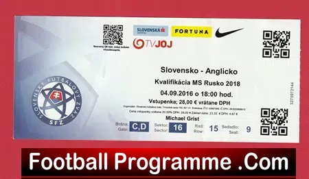 Slovakia v England 2018 – Football Ticket