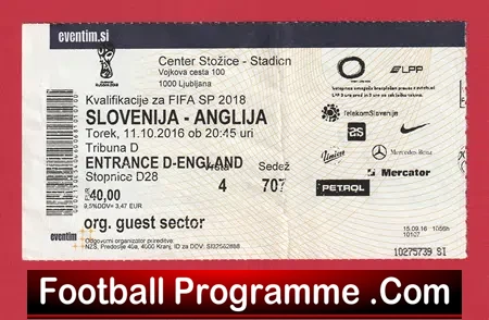 Slovinia v England 2015 – Football Ticket
