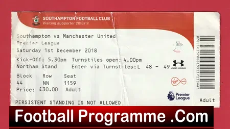 Southampton v Manchester United 2018 – Football Match Ticket