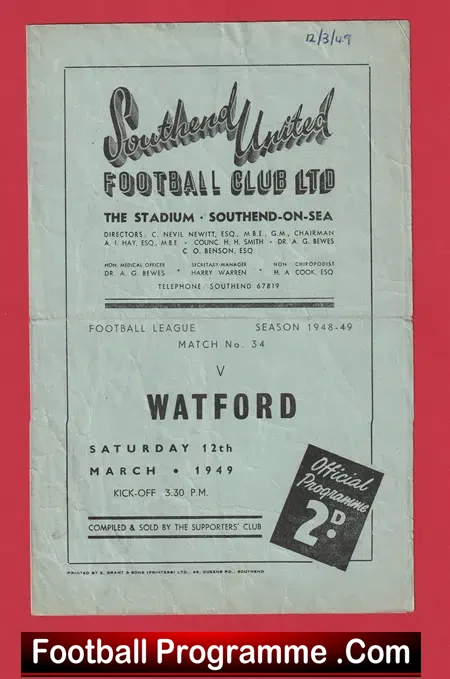 Southend United v Watford 1949 – 1940s