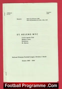 St Helens Ladies v Cowgate Kestrels 1993 - Womens Football - football programme