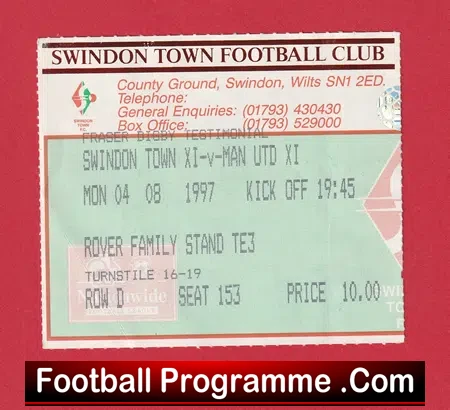 Swindon Town v Manchester United 1997 – Football Ticket