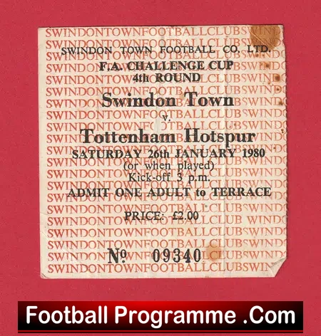 Swindon Town v Tottenham 1980 – FA Cup Match Ticket