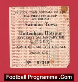 Swindon Town v Tottenham 1980 – FA Cup Match Ticket