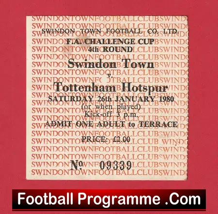 Swindon Town v Tottenham Hotspur 1980 – Football Ticket