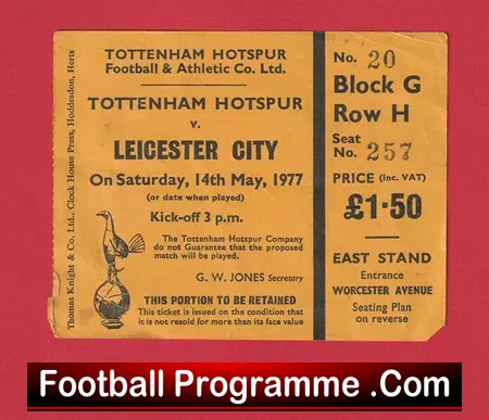 Tottenham Hotspur v Leicester City 1977 – Football Ticket